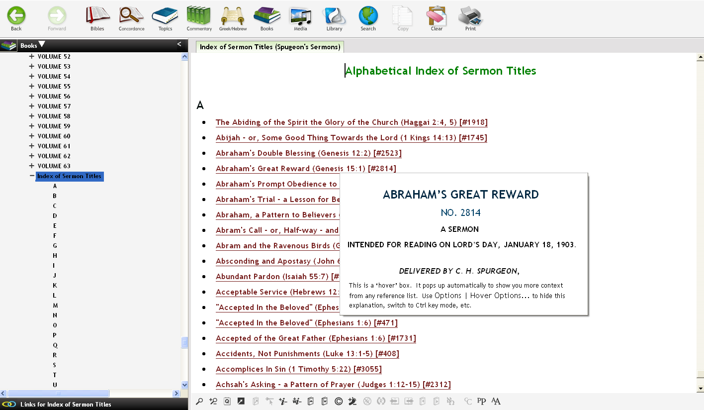Alphabetical Index of Sermon titles (w/Hover)